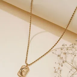 JEWILLEY Gold Plated half Moon Shaped Pendant With Chain-47