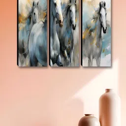 SAF Grey & Yellow 3 Pieces Birds and Animals Synthetic Wood Wall Paintings-image-4