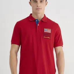 GANT Men Typography Printed Polo Collar Cotton T-shirt-image-33