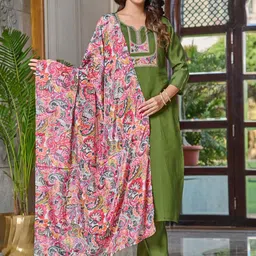 Rujave Women Ethnic Motifs Embroidered Sequinned Cotton Kurta with Trousers & Dupatta-image-83