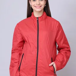 HOUSE OF VEDAS Women Windcheater Training or Gym Open Front Jacket with Embroidered-image-68