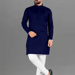 Moda Rapido Men Navy Blue Cotton Straight Kurtas-picture-20