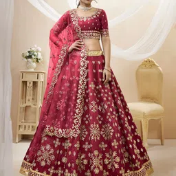 ODETTE Embroidered Mirror Work Semi-Stitched Lehenga & Unstitched Blouse With Dupatta-picture-54