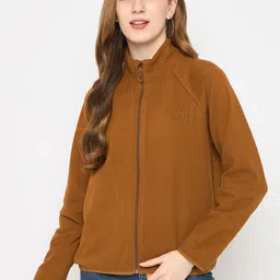 Madame Women Typography Embroidered Mock Collar Front-Open Sweatshirt-image-77