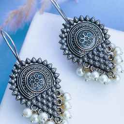 Sangria German Silver Plated Pearls Beaded Contemporary Drop Earrings-32