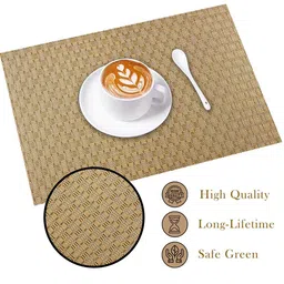 Kuber Industries Placemats Set Of 12Gold Checked Rectangular Shape Table Mats image 2