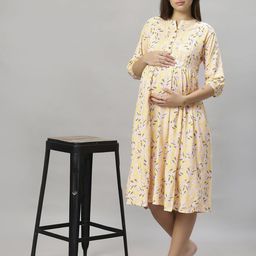 Mammas Maternity Floral Printed Maternity A-Line Midi Dress-image-59