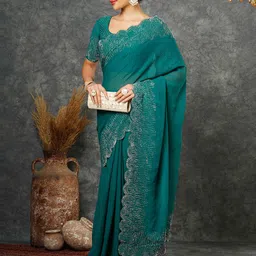 Satrani Embelished Beads and Stones Pure Georgette Saree-image-1