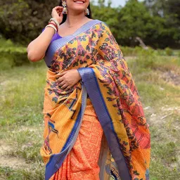 ETHNIC TODAY Kalamkari Printed Zari Dabu Saree-42