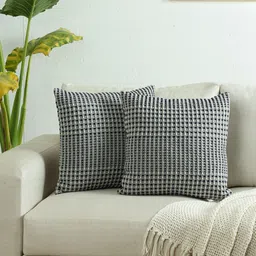 House This Blue & White Set of 2 Checked Square Cushion Covers-0