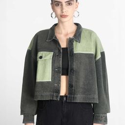 Bene Kleed Women Colourblocked Crop Denim Jacket-image-54