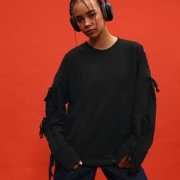glitchez Street Knot Slit Sleeves Terry Oversized Sweatshirt-image-0