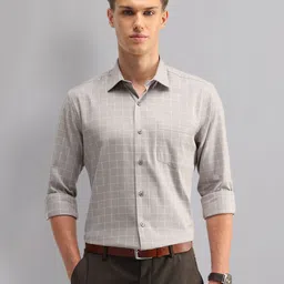 AD By Arvind Men Spread Collar Checked Cotton Slim Fit Formal Shirt-image-15