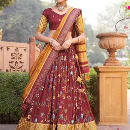 A TO Z CART Printed Ready to Wear Silk Lehenga & Unstitched Blouse With Dupatta-picture-23