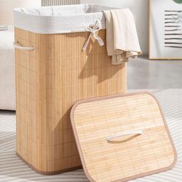prettykrafts Beige Foldable Bamboo Laundry Basket 81 L-72