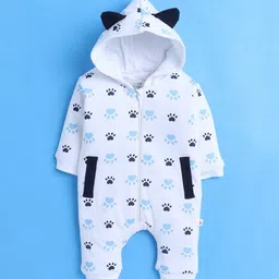 BUMZEE  Infant Girls Conversational Printed Cotton Hooded Rompers-24