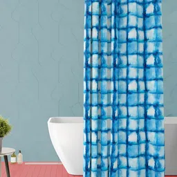 ArtzFolio Blue and White Geometric Printed Waterproof Shower Curtain-image-27