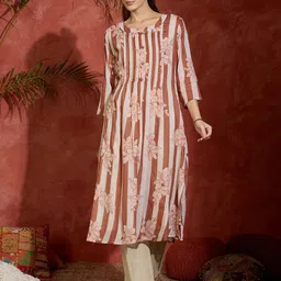 Indo Era Floral Printed Mandarin Collar Pure Cotton Straight Kurta With Trousers-picture-32