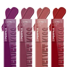 PERPAA Set Of 4 Velvet Kiss Waterproof Liquid Lipstick-3.5 ml Each-Shades -3 - 4 - 5 -12-7