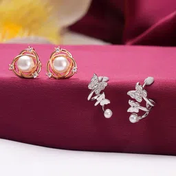 Jazz and Sizzle Set Of 2 Silver & Rose Gold-Plated Artificial Stones Studded Studs-1