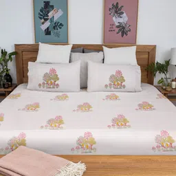 Baarno White & Pink Printed Skin-Friendly 210 TC Cotton King Bedsheet Set 2.28 m x 2.7 m-picture-13