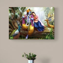 Tushaco Handicrafts Blue & Green Radha Krishna Religious Canvas Wall Art-image-14