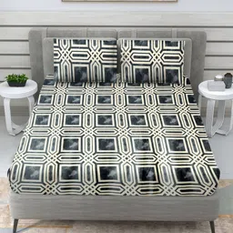 RRC Grey & Cream-Coloured Geometric 300 TC Queen Bedsheet with 2 Pillow Covers-10