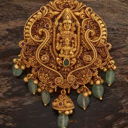 Kushal's Fashion Jewellery Women Ruby Green Gold Plated Ethnic Antique Hair Brooch-54