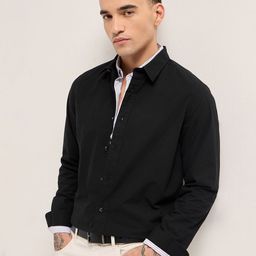THE BEAR HOUSE Men Slim Fit Solid Spread Collar Pure Cotton Casual Shirt-picture-35