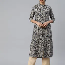 GULMEHAK Women Floral Printed Mandarin Collar A-Line Pure Cotton Kurta-picture-7