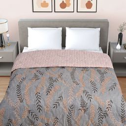 Myntra Elegant Homes Grey & Pink Floral AC Room 350 GSM Double Bed Comforter-image-22