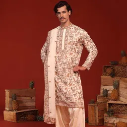 KALPRAAG Floral Printed Thread Work Mandarin Collar Kurta with Patiala And Dupatta-40