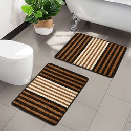 Kuber Industries 3-Pcs Blue & Black Patterned Anti-Skid Doormats-15