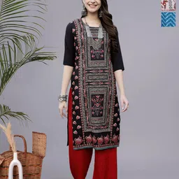 HERE&NOW Selection Of 3 Geometric Printed Round Neck Straight Kurtas-picture-13