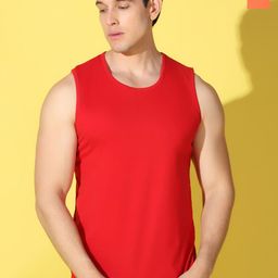 WOOSTRO Pack Of 2 Printed Combed Cotton Gym Vests VWS26(PLAIN RED)(98 ORANGE)-17