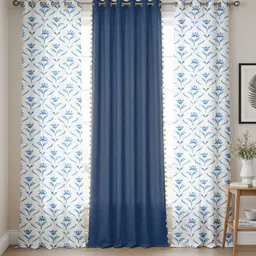 URBAN SPACE Blue & White Set of 3 Floral Door Curtain-image-11