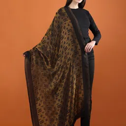 DUSALA INDIA Geometric Woven Design Wool Silk Shawl-image-33