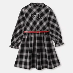 ELLE Girls Cotton Checked A-Line Long Sleeves Dress-image-15