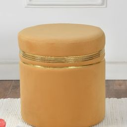 NACIA Beige Wooden & Velvet Round Pouffes Ottoman-image-47