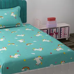 Florida Green & White Graphic 180 TC Single Bedsheet with 1 Pillow Covers-image-68
