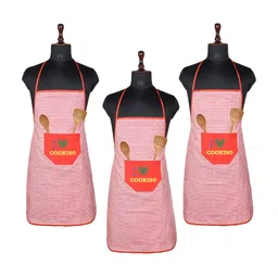 Aura Pack Of 3 Red & White Checked Waterproof Aprons With Front Pocket-21