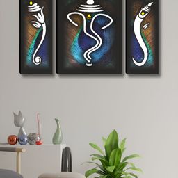 SAF Black & Blue 3 Pieces Ganesha Printed Wall Arts-picture-48