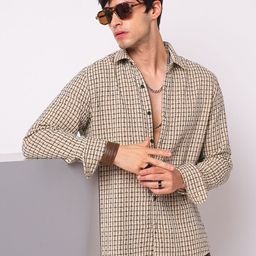 VASTRADO Men Classic Slim Fit Checked Cutaway Collar Cotton Casual Shirt-image-106