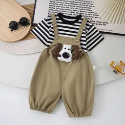 YK Boys Printed Dungarees With Striped T-Shirt-image-23