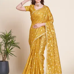 KALINI Floral Cotton Ethnic Embellished Saree Printed with Matching Blouse-picture-37
