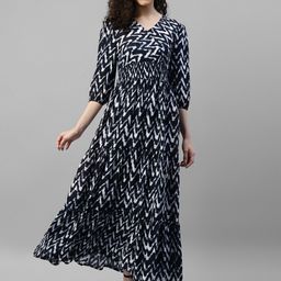 Raiyani Enterprise Women Chevron Printed V-Neck Tiered Wrap Maxi Dress-picture-0