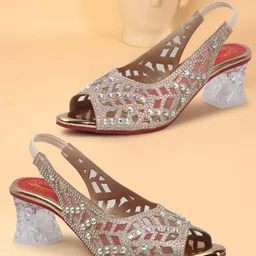Denill Women Embellished Block Heel Peep Toes-image-57