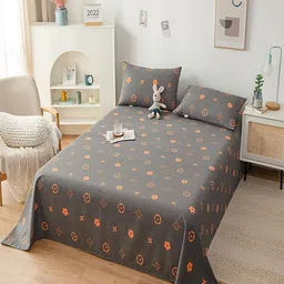 JC HOME Grey & Orange Floral 140 TC King Bedsheet with 2 Pillow Covers-image-35