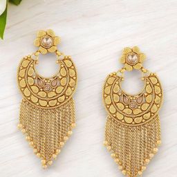 Anouk Gold-Plated Artificial Stones Studded Contemporary Drop Earrings-53