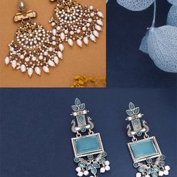 Anouk Set Of 2 Artificial Stones Studded and Beaded Drop Earrings image 3